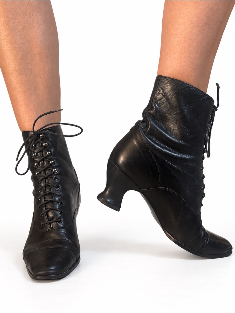 Vintage 80s Attitude by Pegabo Victorian Leather Ankle Boots 39.5, 8.5 witchy